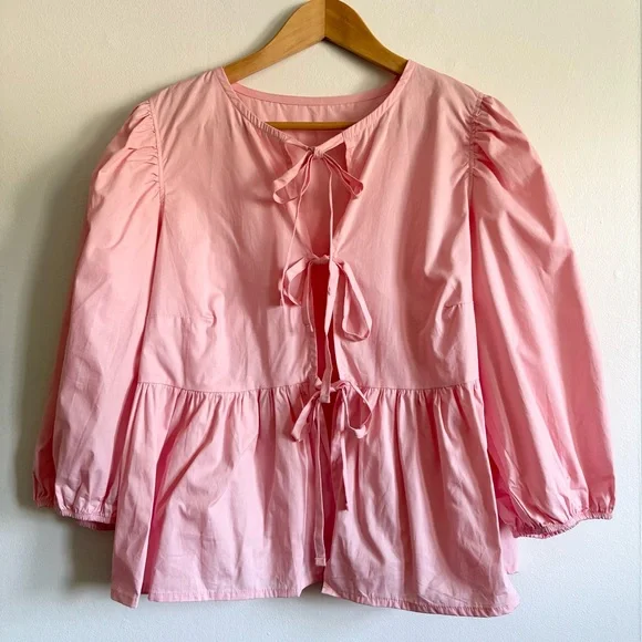 Pink Bow Tie Front Cotton Top - Picture 2 of 4